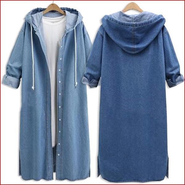Plus Size Denim Single Breasted Hooded Coats