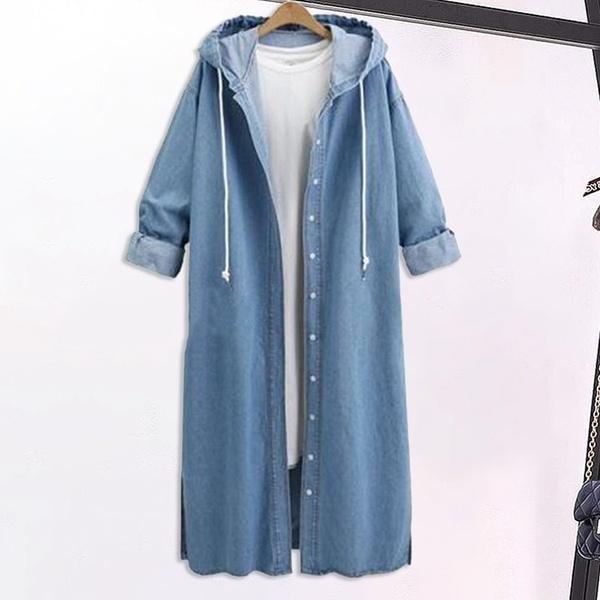 Plus Size Denim Single Breasted Hooded Coats