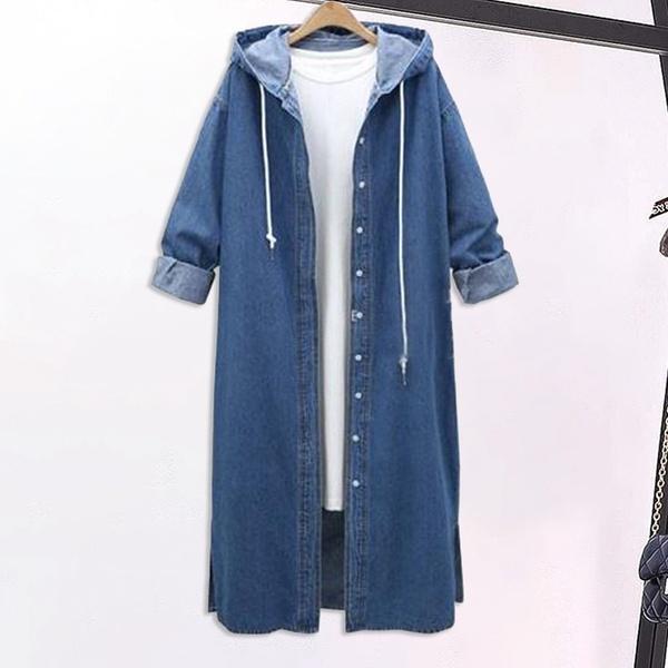 Plus Size Denim Single Breasted Hooded Coats