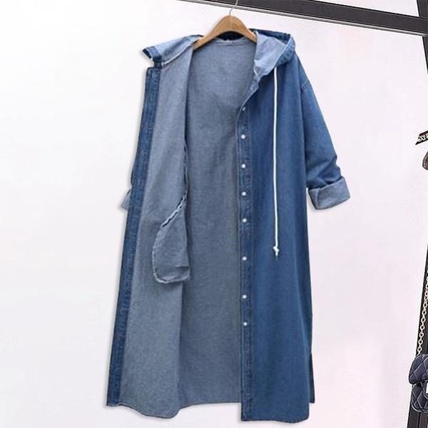 Plus Size Denim Single Breasted Hooded Coats