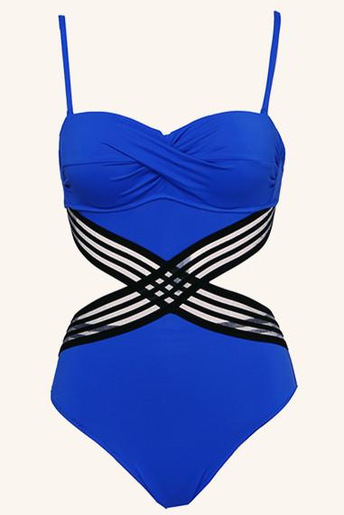 Patchwork Mesh Backless One Piece Swimsuit