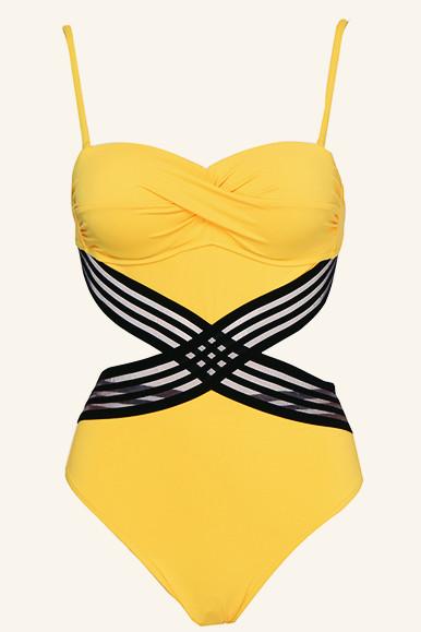 Patchwork Mesh Backless One Piece Swimsuit