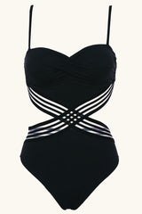 Patchwork Mesh Backless One Piece Swimsuit