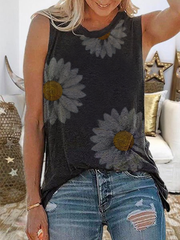 Plus size Floral Casual Sleeveless Shirts & Tops