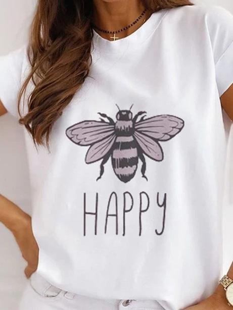 Printed Round Neck Short Sleeve Casual T-Shirt