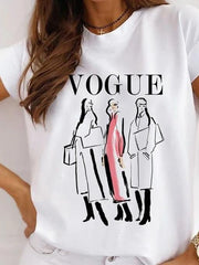 Printed Round Neck Short Sleeve Casual T-Shirt