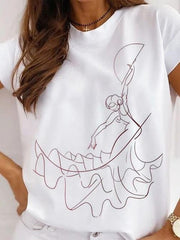 Printed Round Neck Short Sleeve Casual T-Shirt