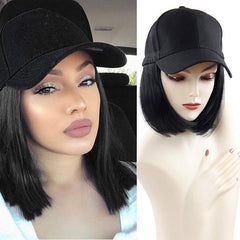 Short Wigs Heat Resistant Fiber Black Wig Hat