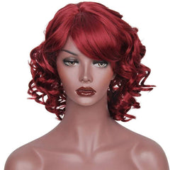 Short Red Black Synthetic Wigs With Bangs