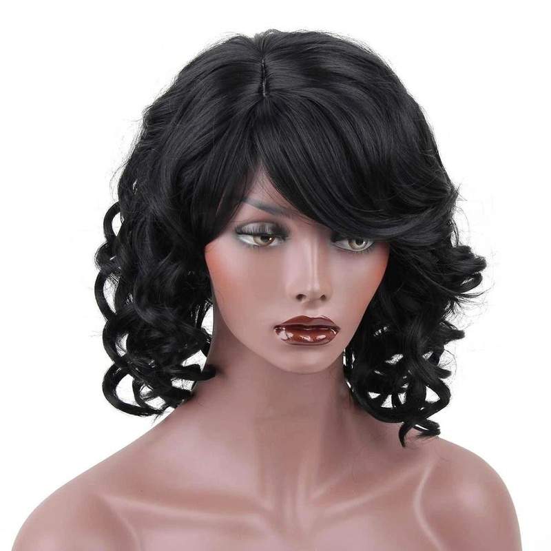 Short Red Black Synthetic Wigs With Bangs