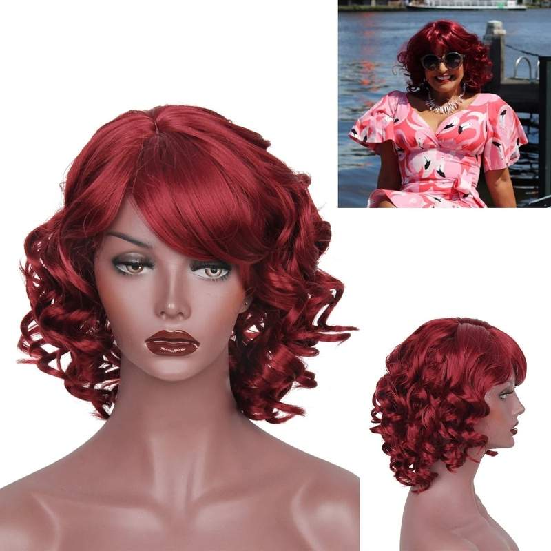 Short Red Black Synthetic Wigs With Bangs