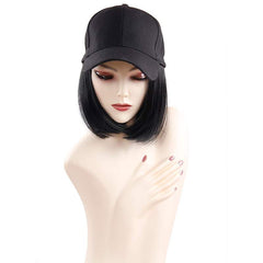Short Wigs Heat Resistant Fiber Black Wig Hat