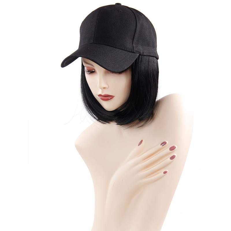 Short Wigs Heat Resistant Fiber Black Wig Hat
