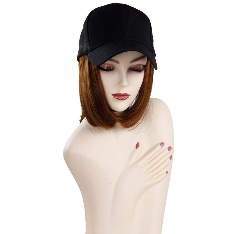 Short Wigs Heat Resistant Fiber Black Wig Hat
