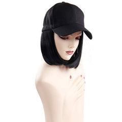 Short Wigs Heat Resistant Fiber Black Wig Hat