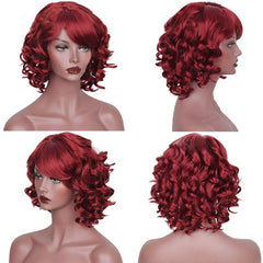 Short Red Black Synthetic Wigs With Bangs