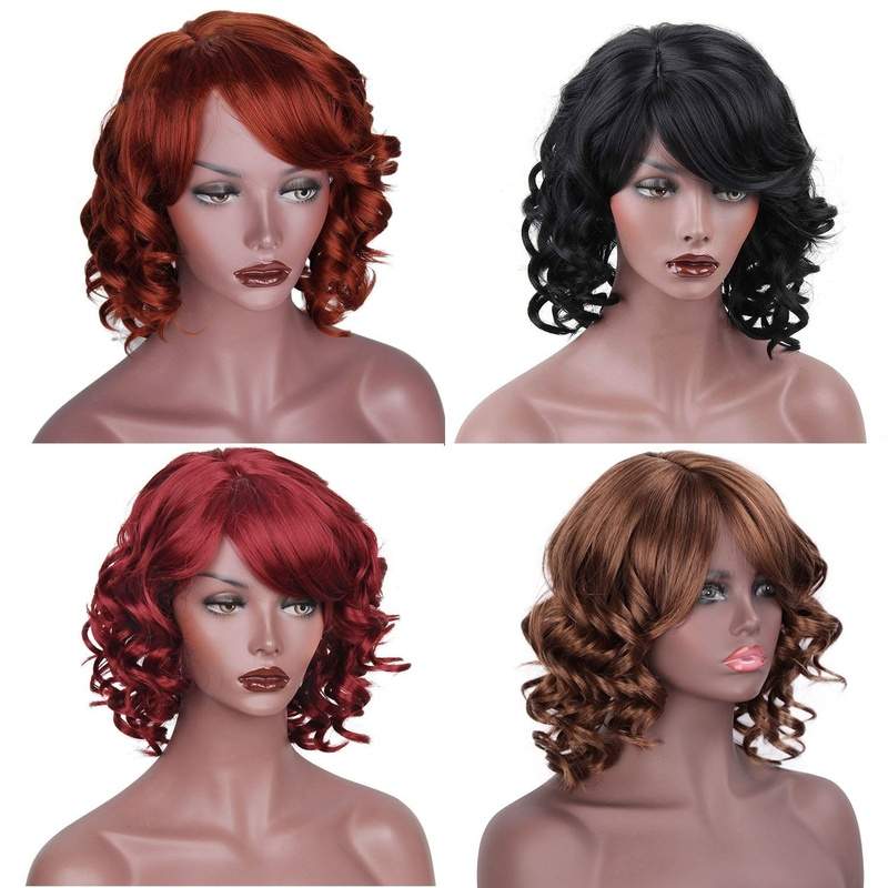 Short Red Black Synthetic Wigs With Bangs