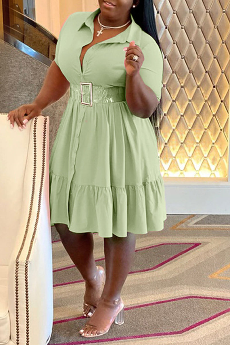 Plus Size Button Up Wide Lapel Ruched Dress