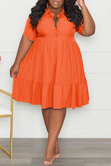 Plus Size Button Up Wide Lapel Ruched Dress