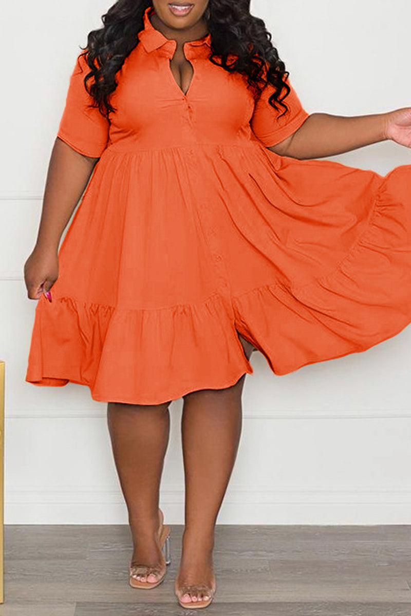 Plus Size Button Up Wide Lapel Ruched Dress