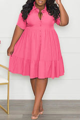 Plus Size Button Up Wide Lapel Ruched Dress